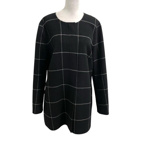 TALBOTS Wool Blend Plaid Windowpane Full Zip Jacket Coat Topper size Large - Picture 1 of 10